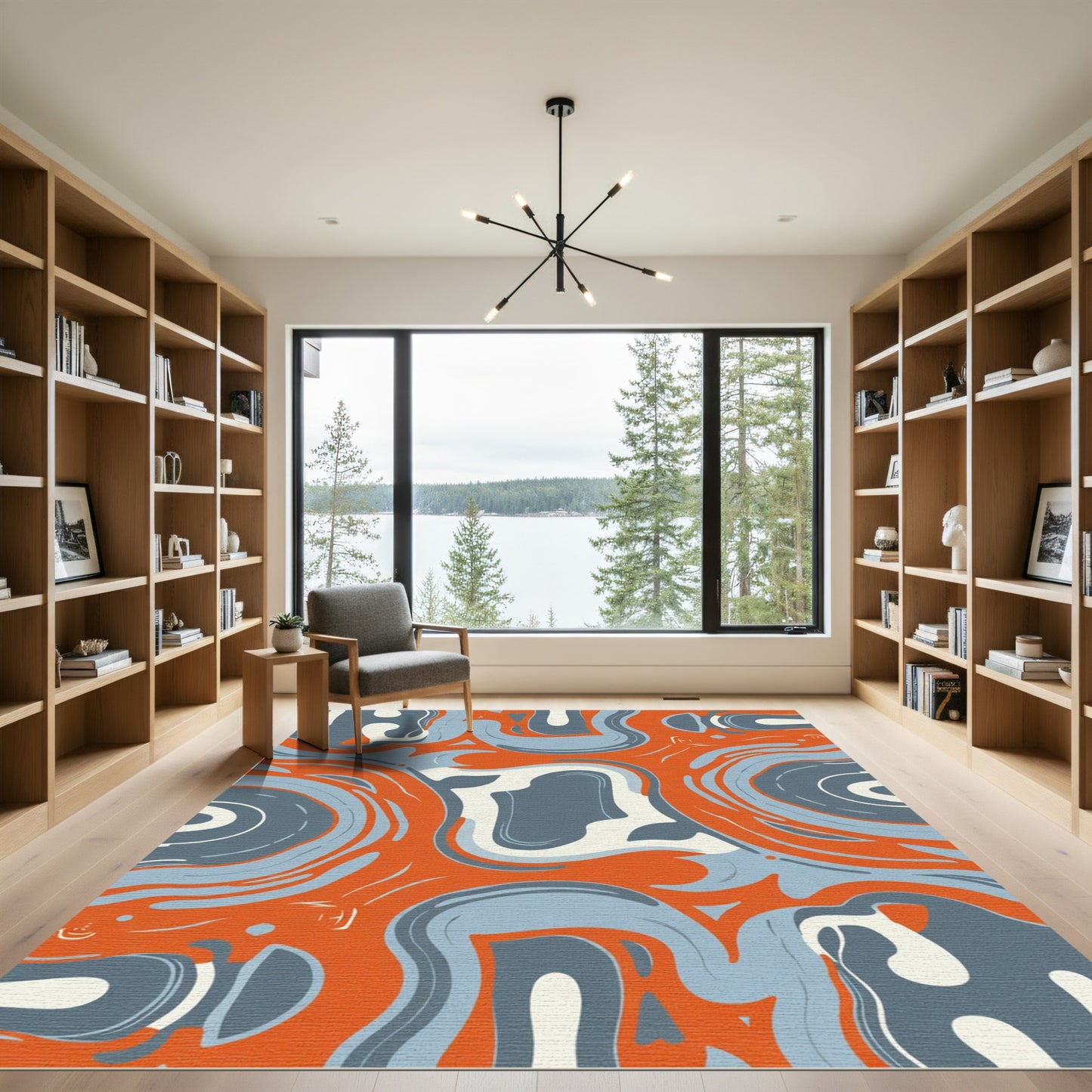 Retro Orange Blue Swirl Abstract Rug