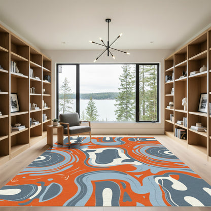 Retro Orange Blue Swirl Abstract Rug