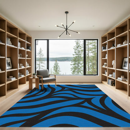 Bold Blue And Black Organic Swirls Rug