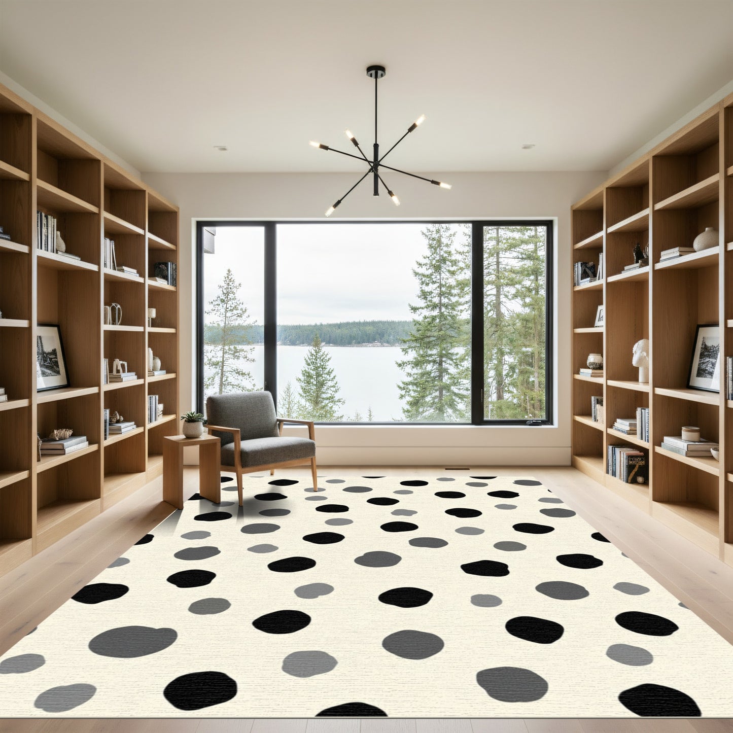 Monochrome Speckled Abstract Circles Rug