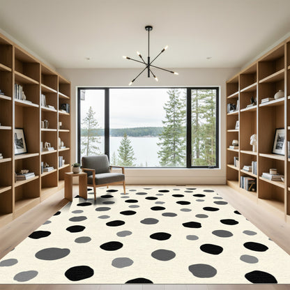 Monochrome Speckled Abstract Circles Rug