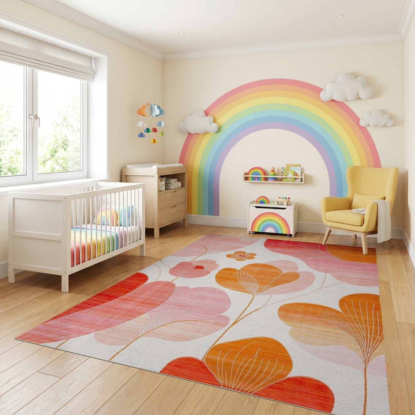 Modern Pink Orange Abstract Petals Rug