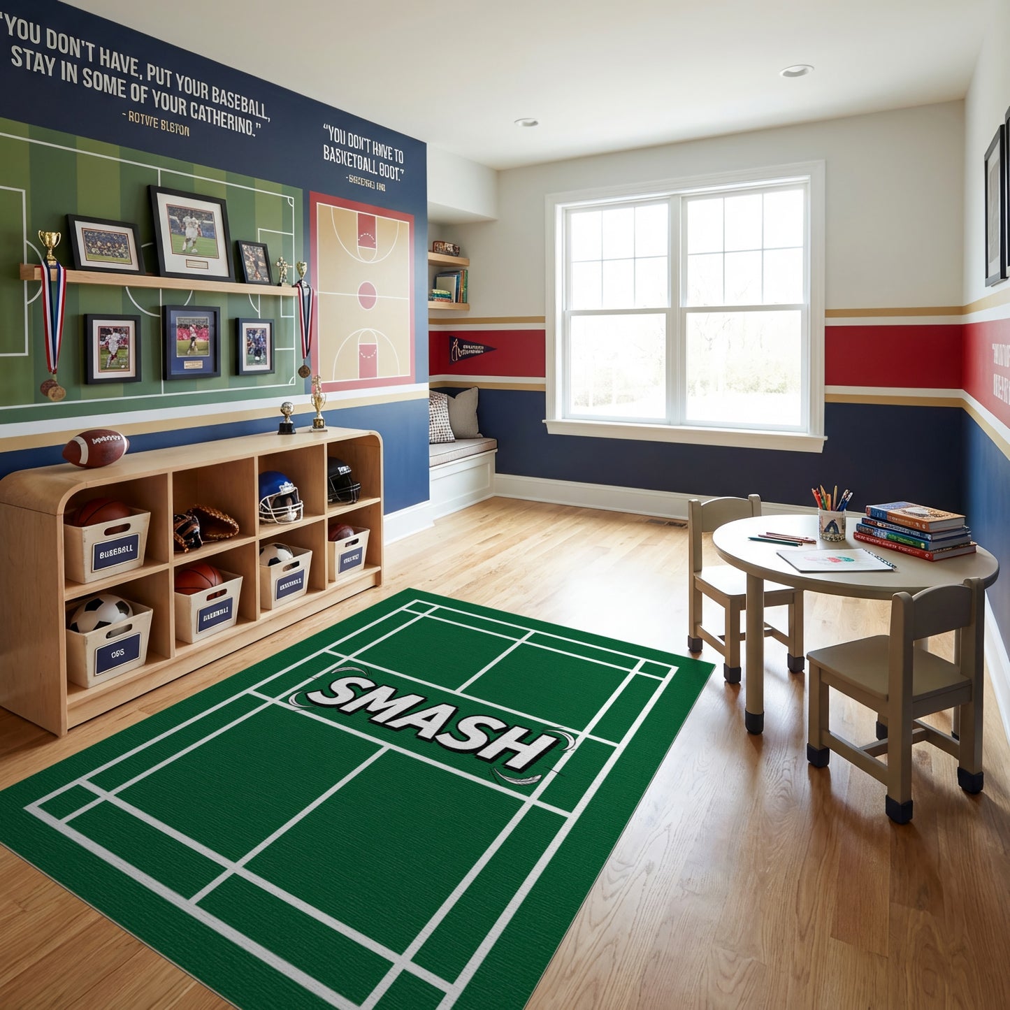 Green Badminton Smash Court Rug