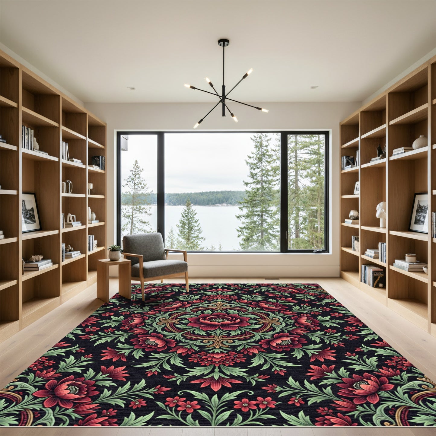 Vintage Crimson Floral Medallion Composition Rug