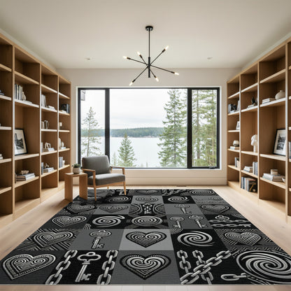 Silver Heart Key Chain Collage Rug