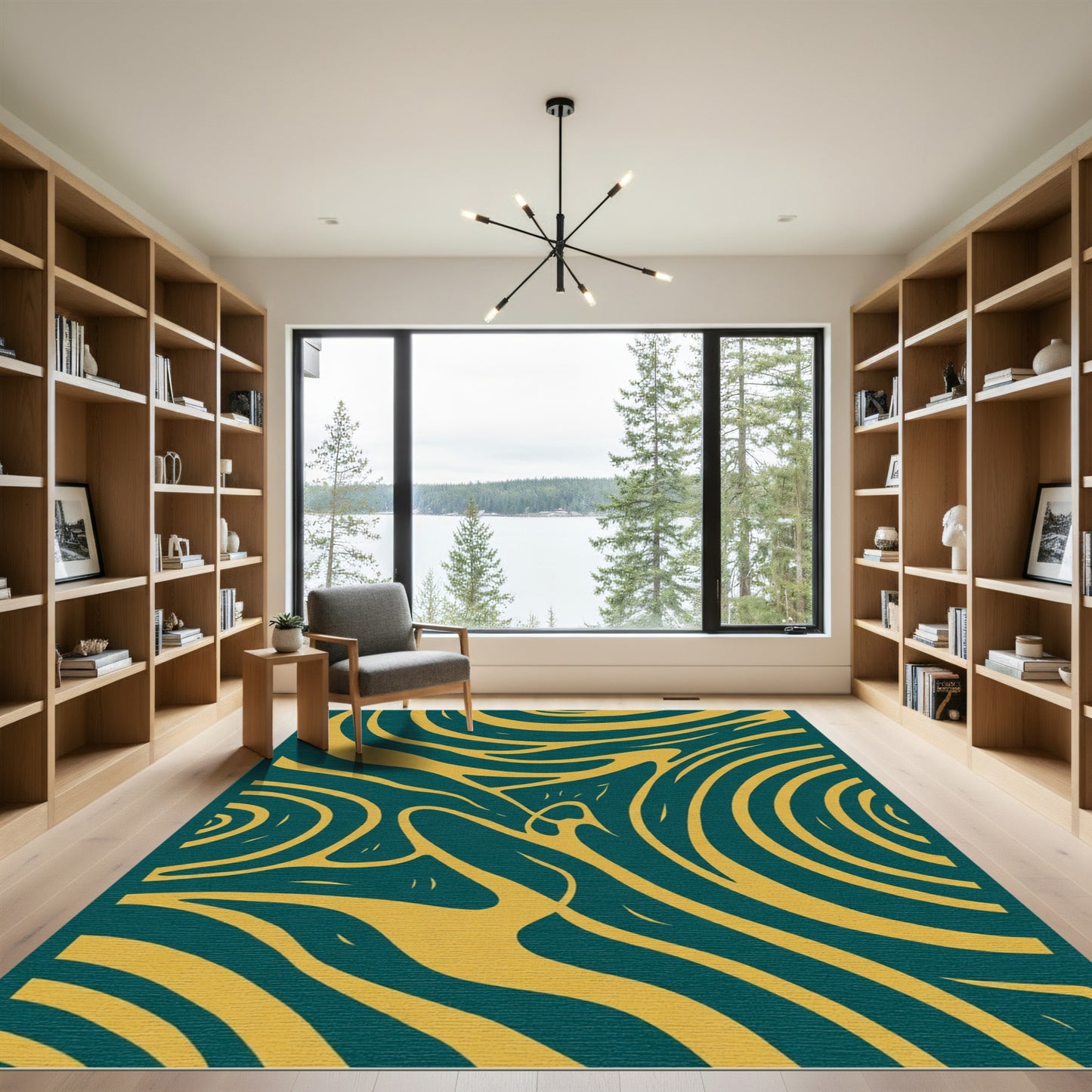 Deep Teal Yellow Swirl Flow Rug