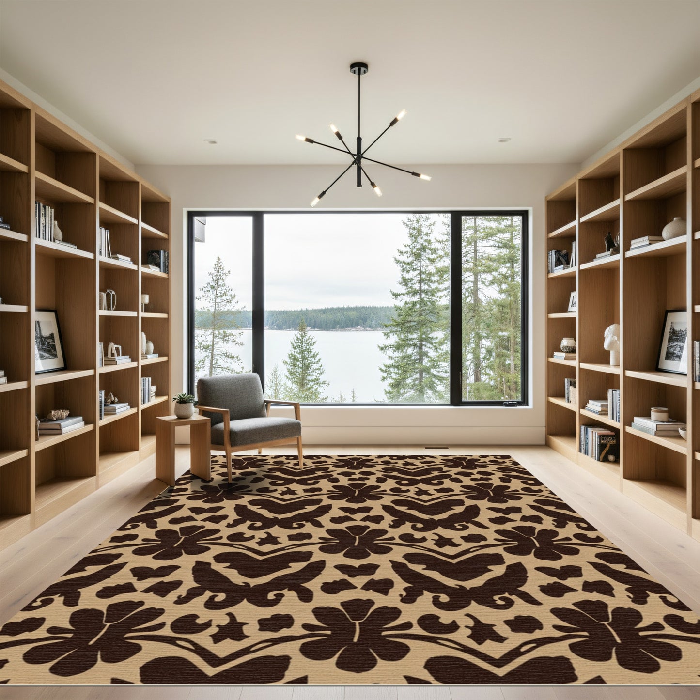 Deep Brown Floral Medallion Camel Rug