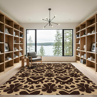 Deep Brown Floral Medallion Camel Rug