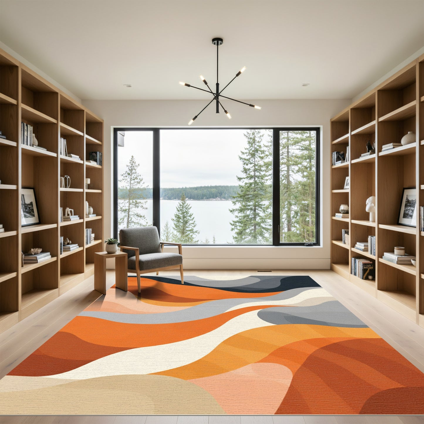 Abstract Orange Gray Wave Rug