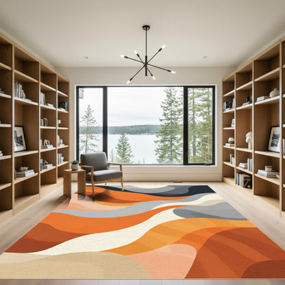 Abstract Orange Gray Wave Rug
