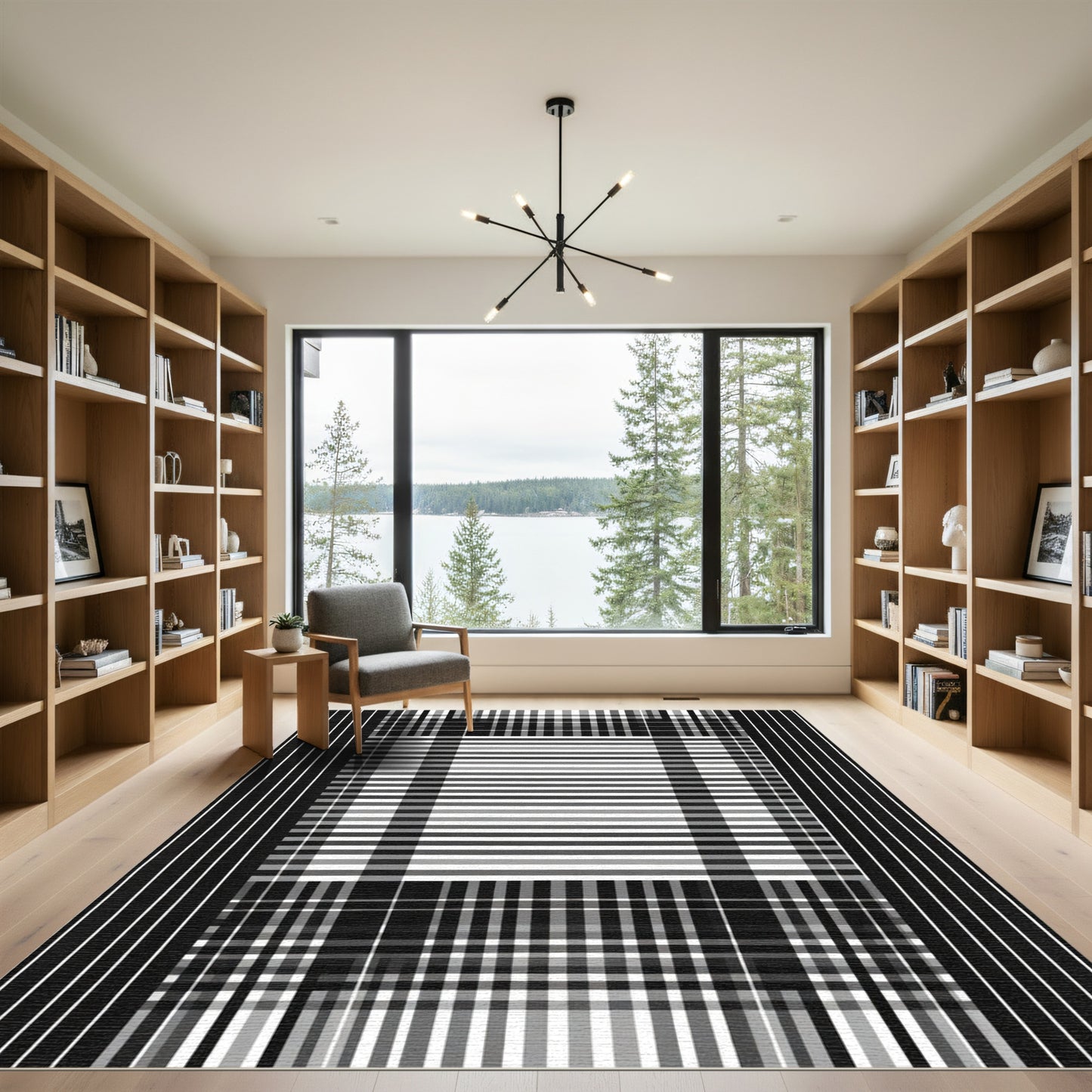 Monochromatic Linear Plaid Graphic Rug