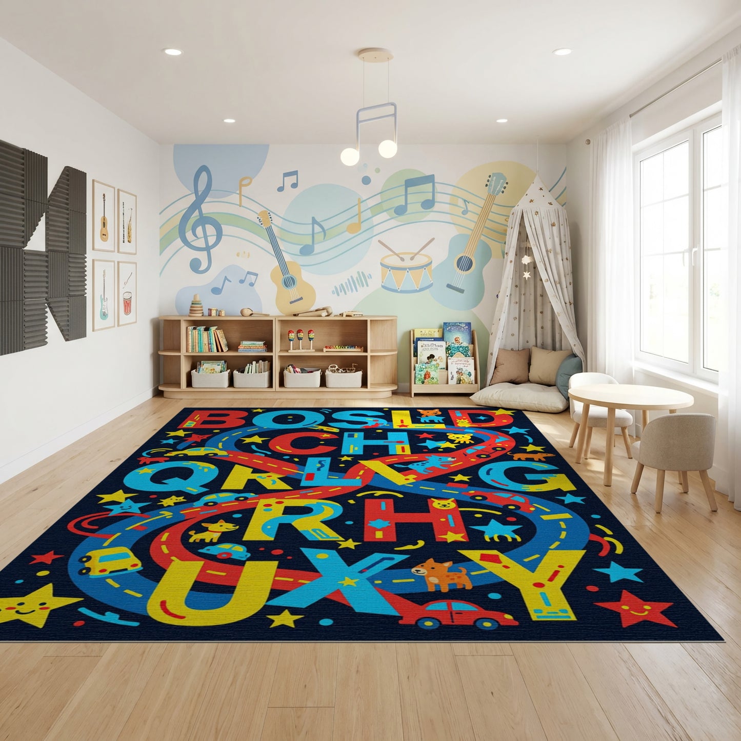 Vibrant Playful Alphabet Cars Animals Rug