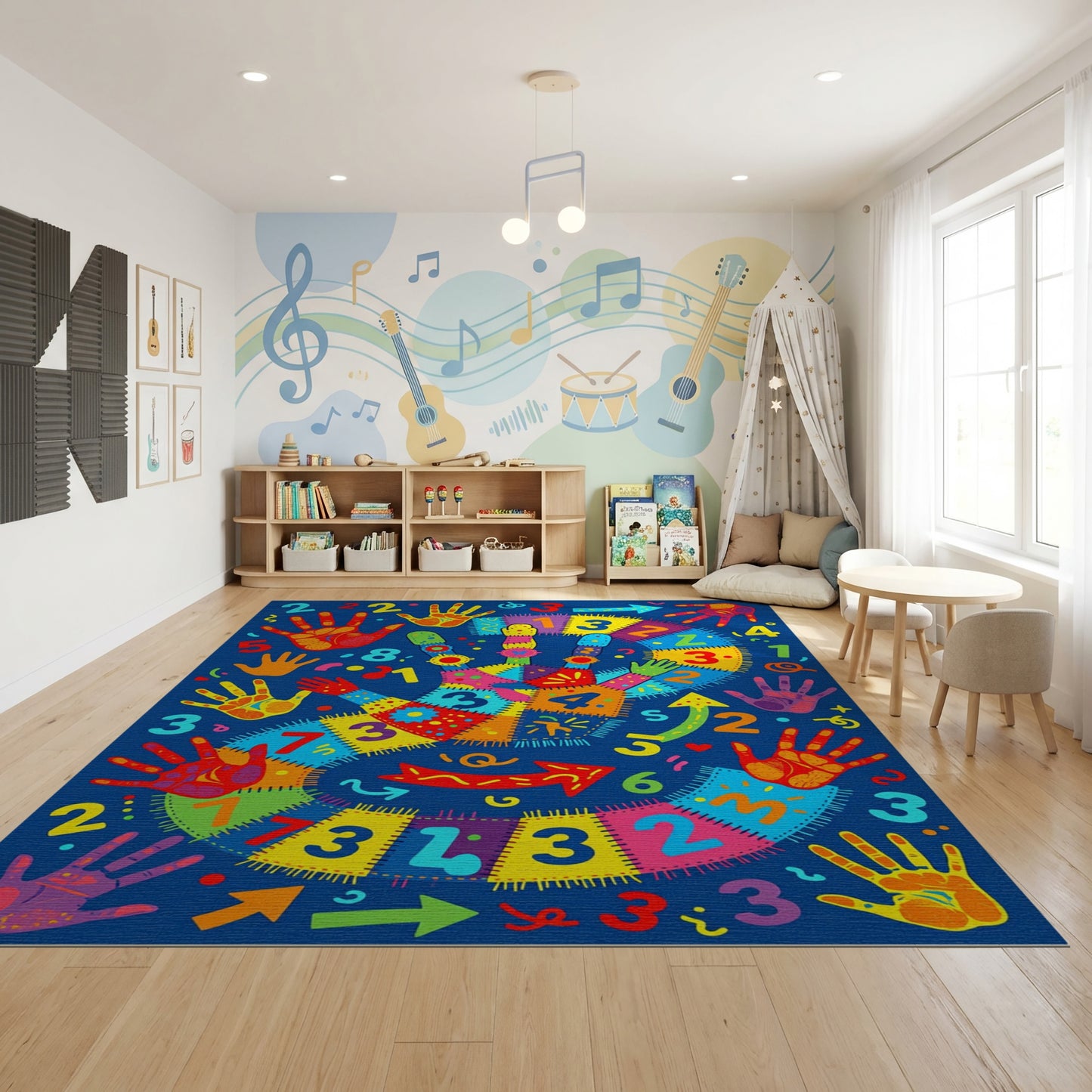 Colorful Handprint Number Game Rug