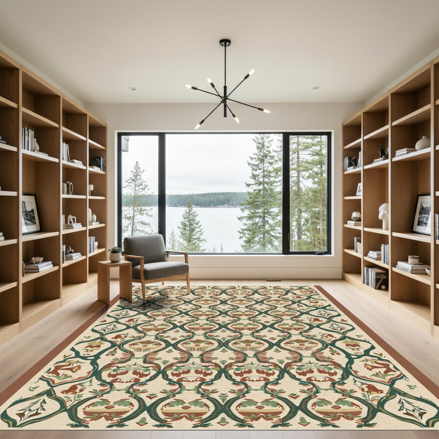 Earthy Green Tan Animal Medallion Rug
