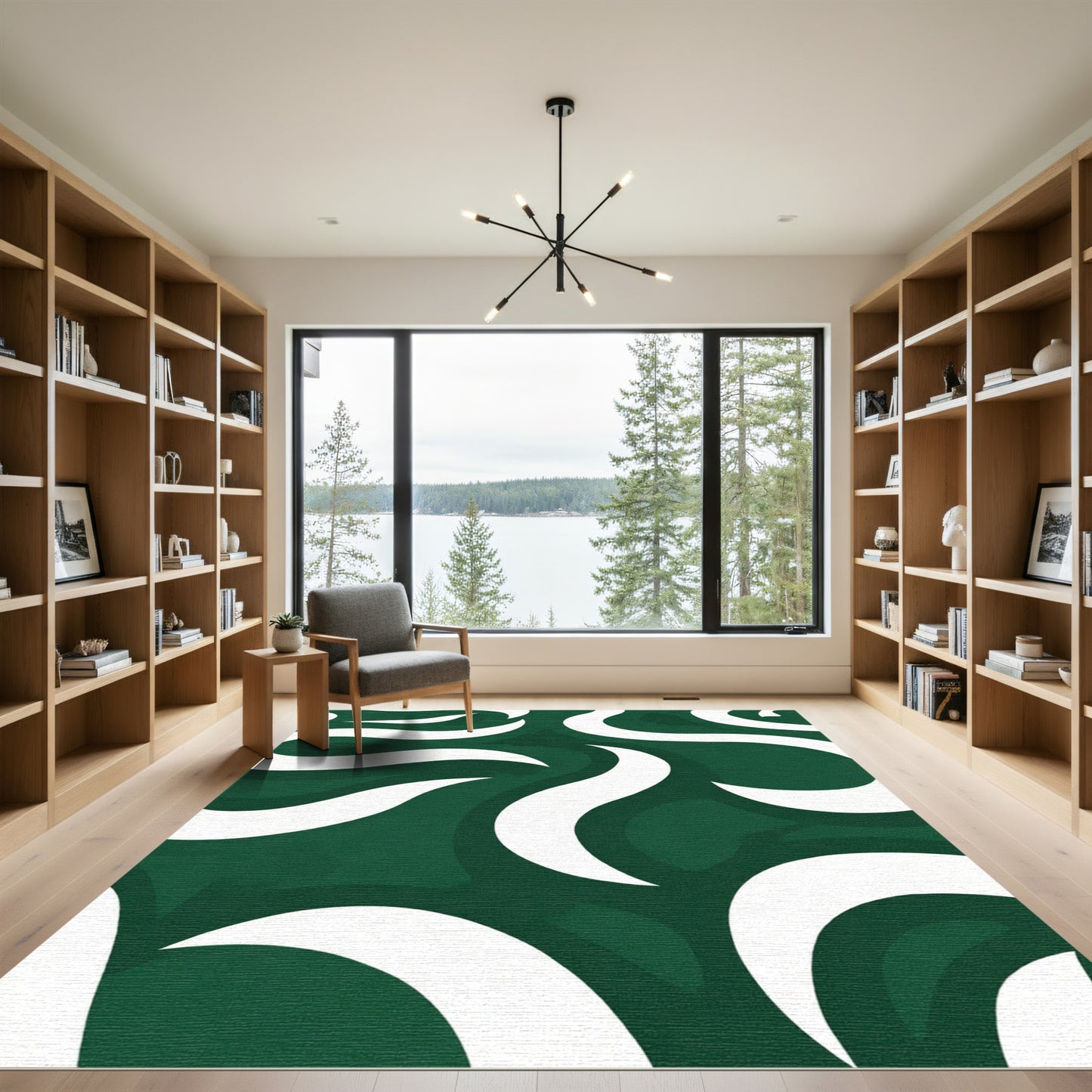 Emerald Green White Swirl Rug