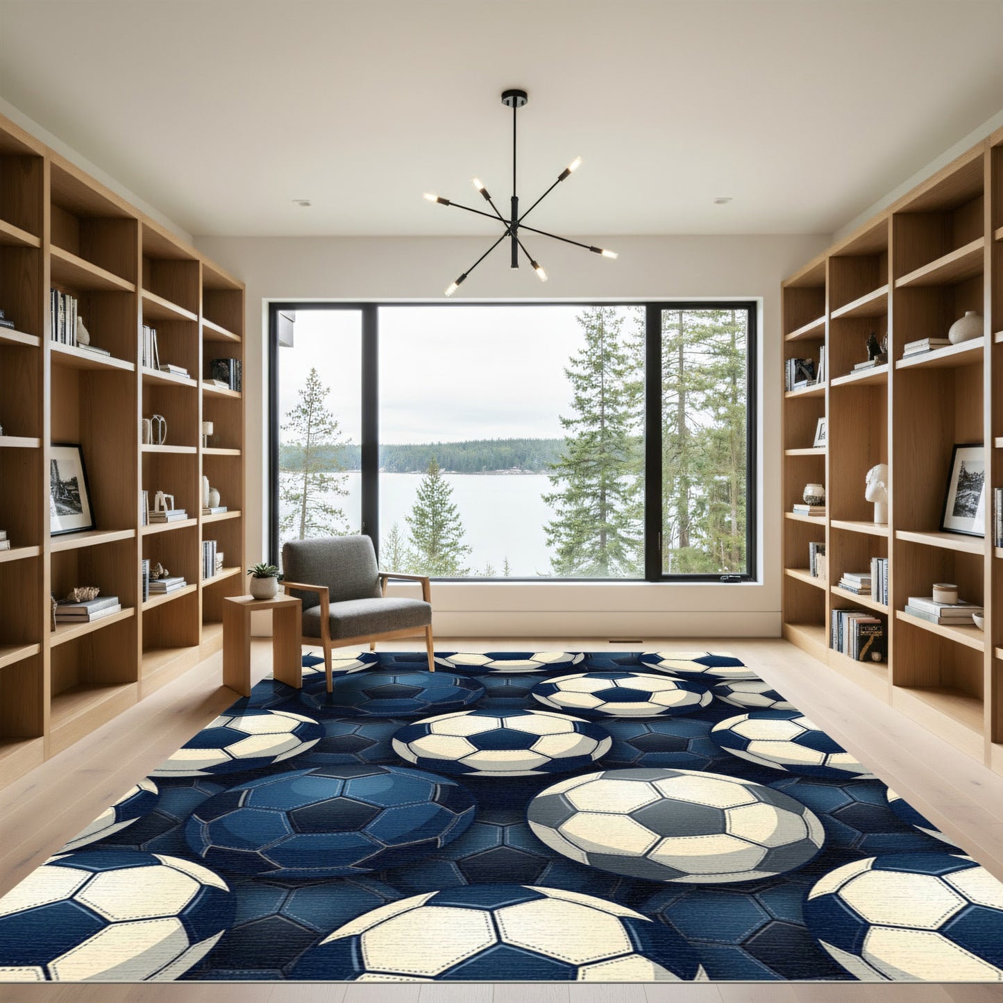 Blue Soccer Ball Geometric Hexagon Texture Rug
