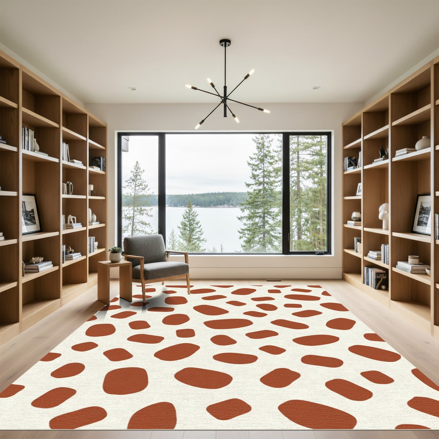 Rustic Brown Cream Spotted Overlay Rug