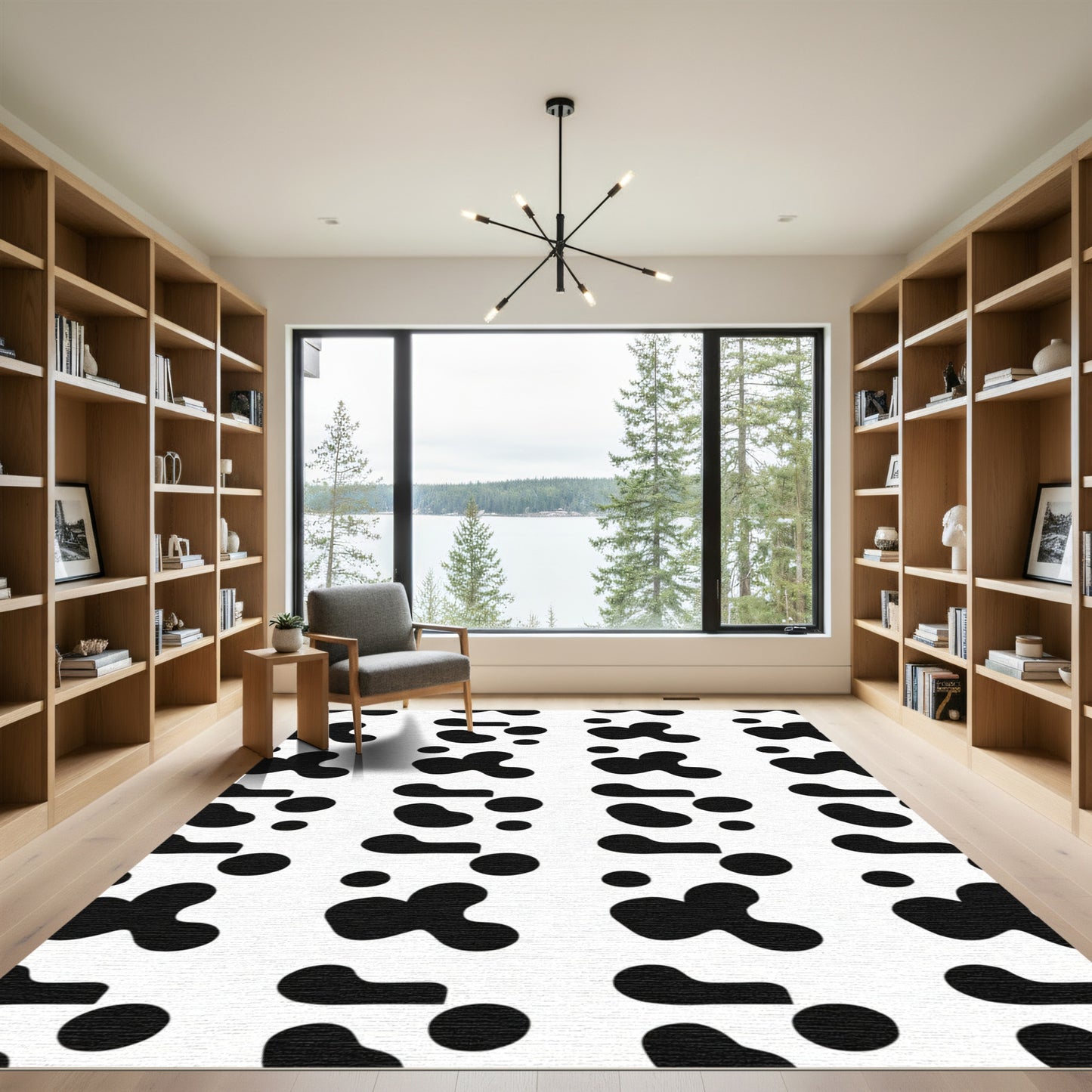 Black spotted abstract blob Rug