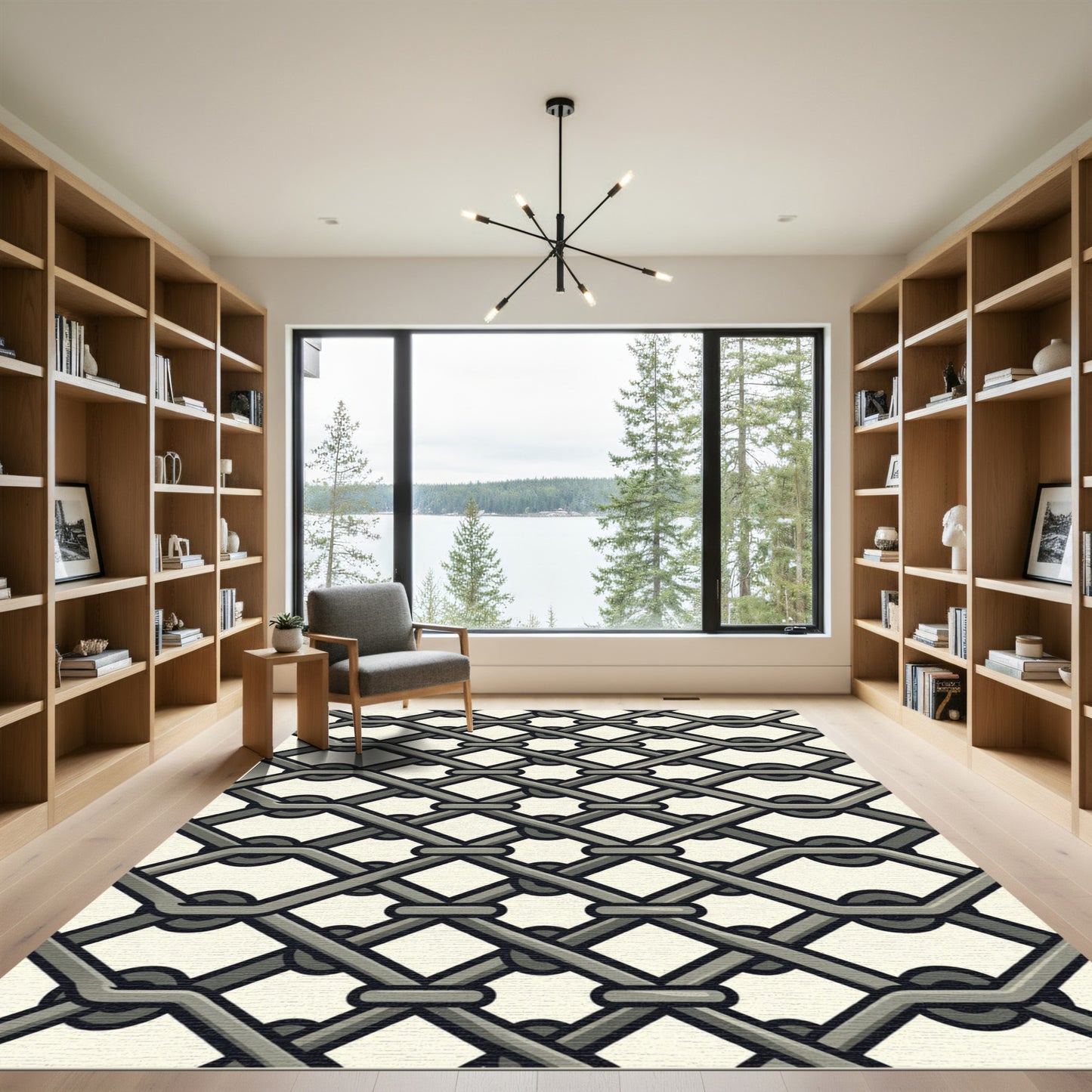 Gray Interlocking Lattice Diamond Rug