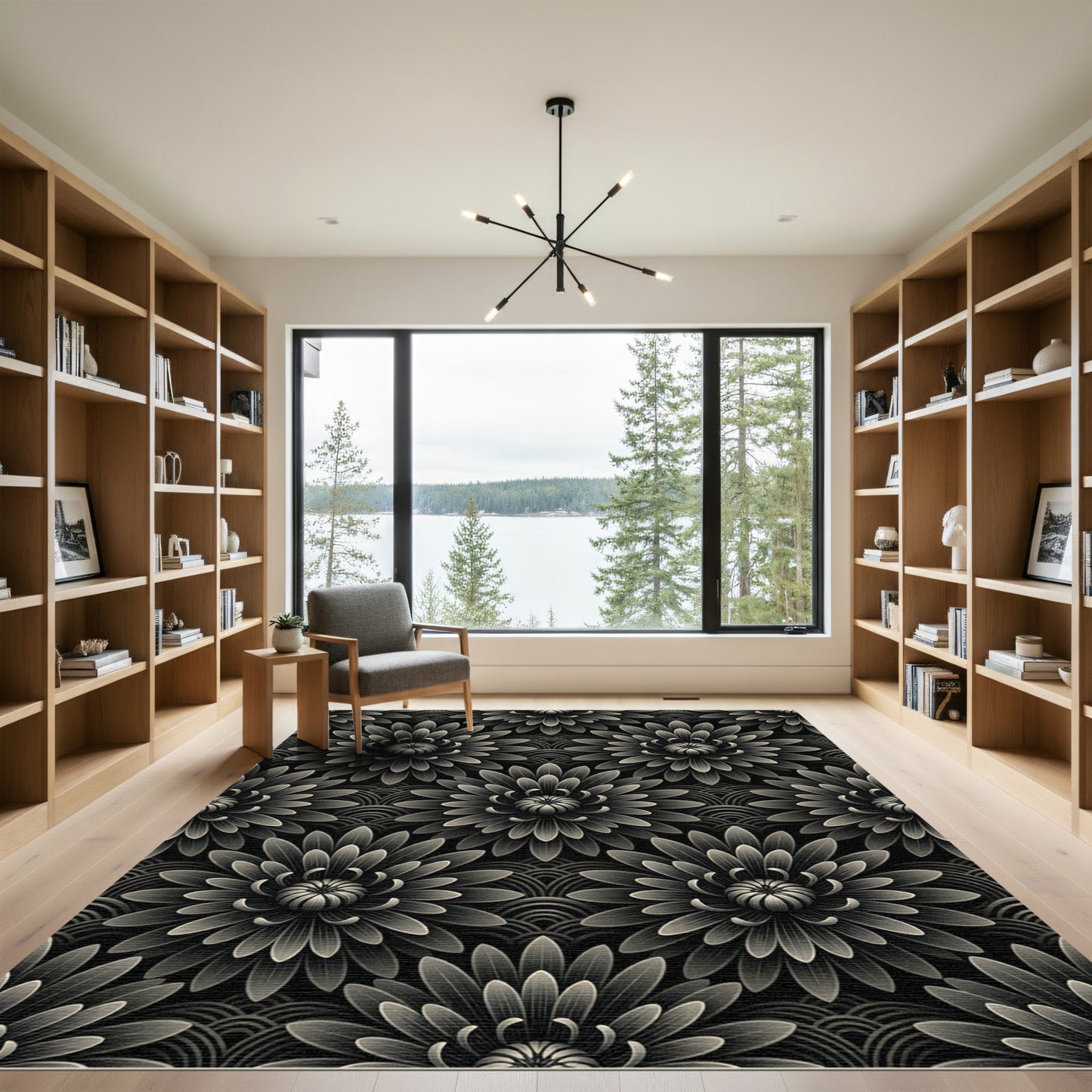 Art Deco Gray Floral Scale Rug