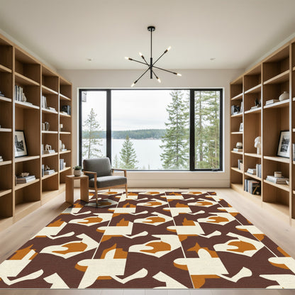 Earthy Brown Geometric Abstract Composition Rug
