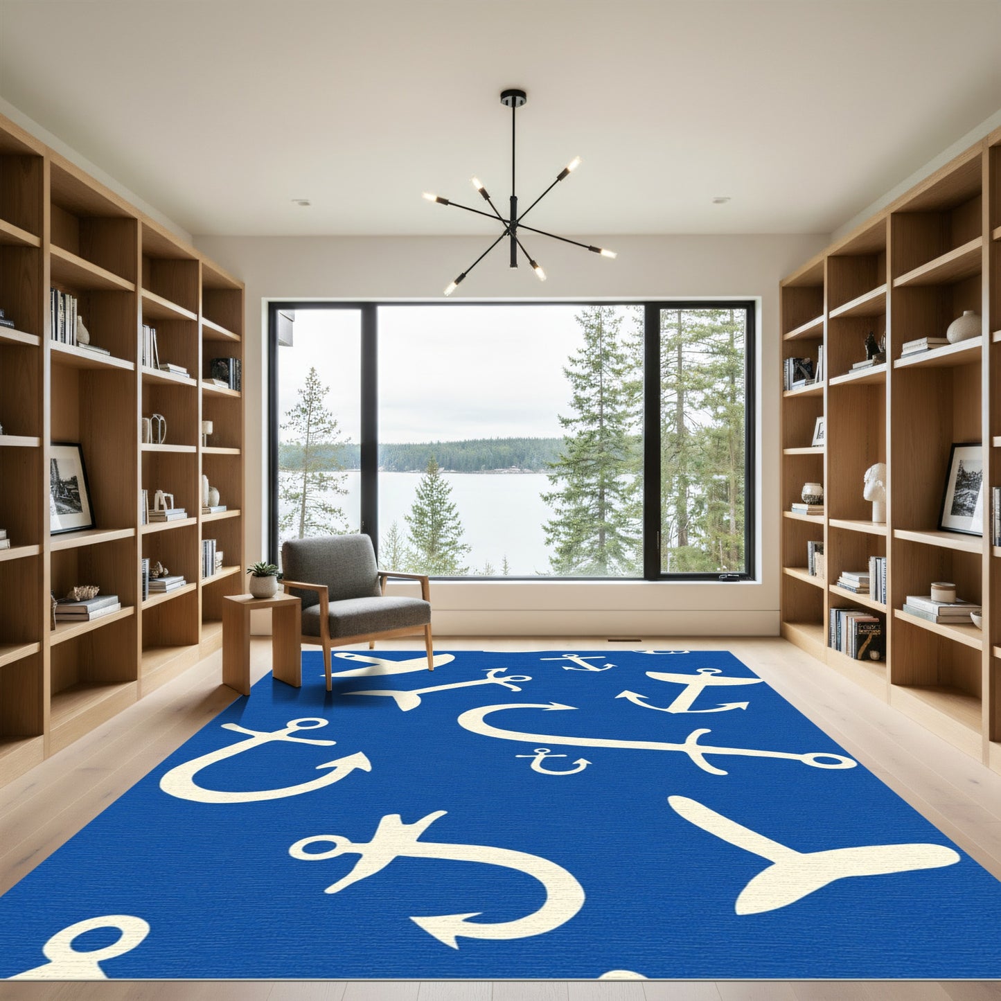 Navy Cream Anchor Repeat Rug