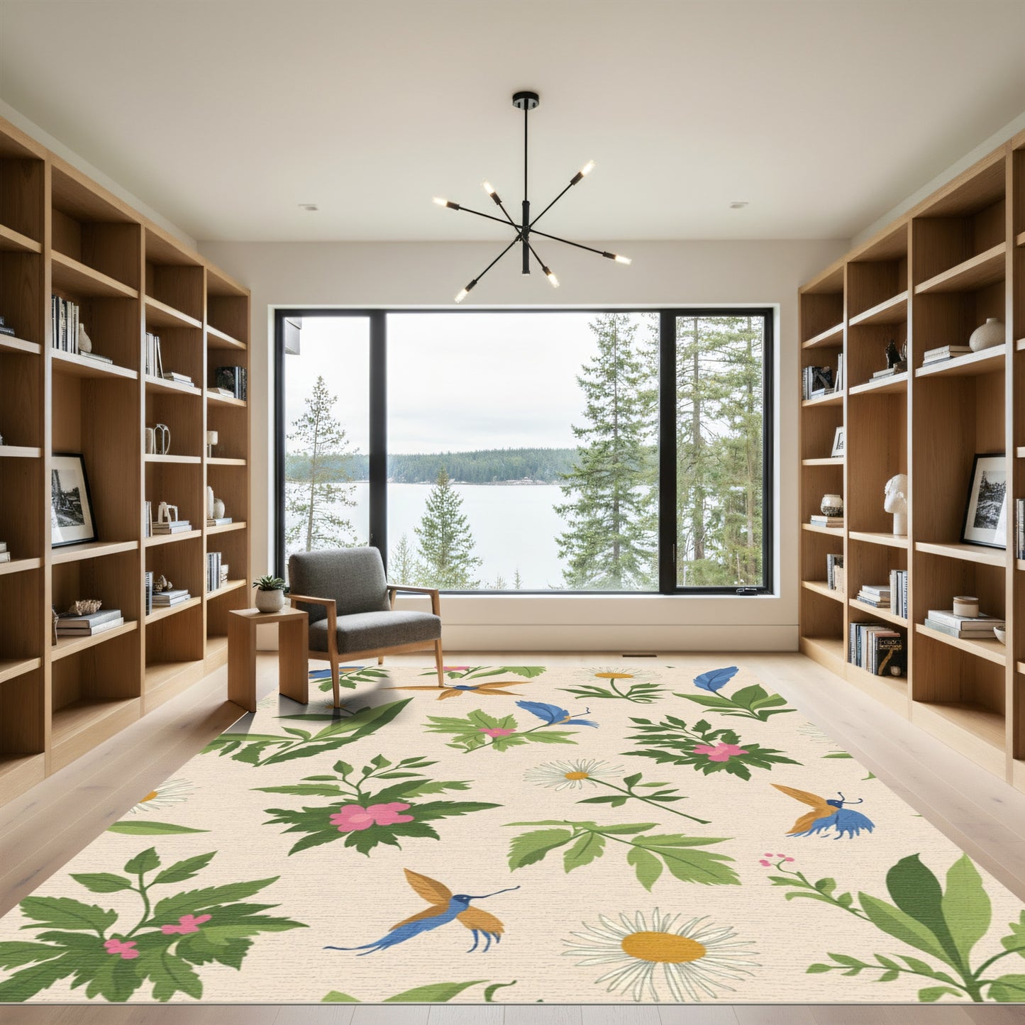 Whimsical Floral Birds Butterflies Meadow Rug