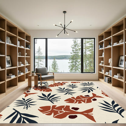 Rustic Terracotta Fish Leaf Composition Rug