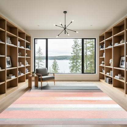 Soft Pink Gray Horizontal Stripe Rug