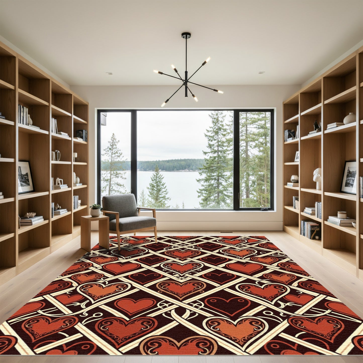 Ornate Crimson Heart Lattice Interwoven Area Rug