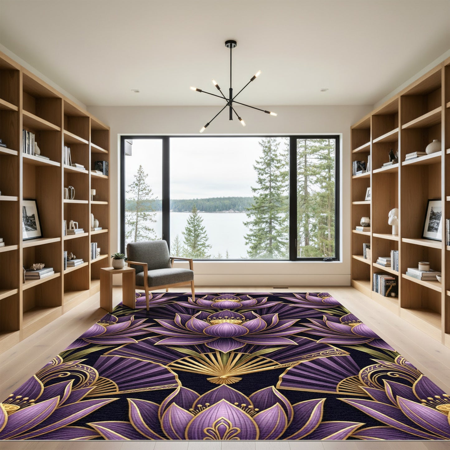 Plum Lotus Fan Art Deco Rug