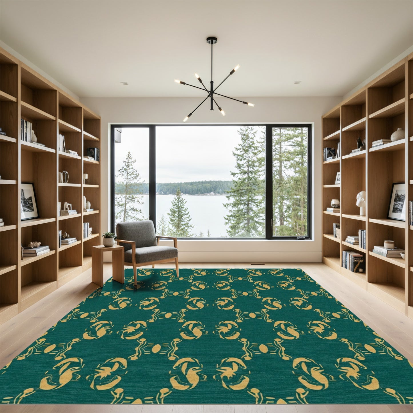 Golden Teal Abstract Oval Lattice Rug