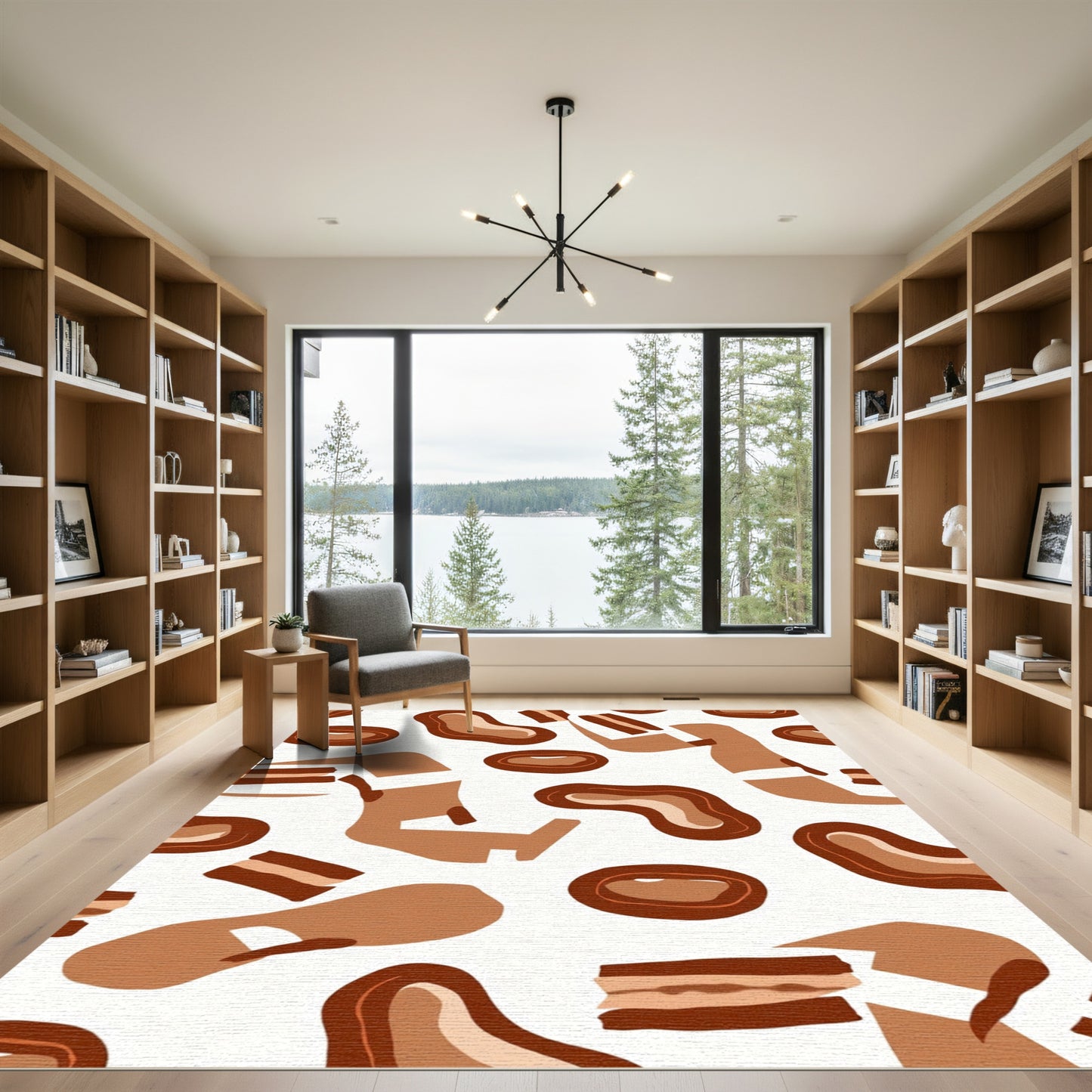 Brown Hue Abstract Fluid Shapes Rug