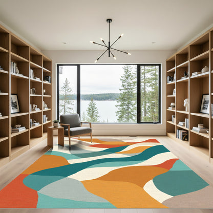 Abstract Earthy Flowing Waves Rug
