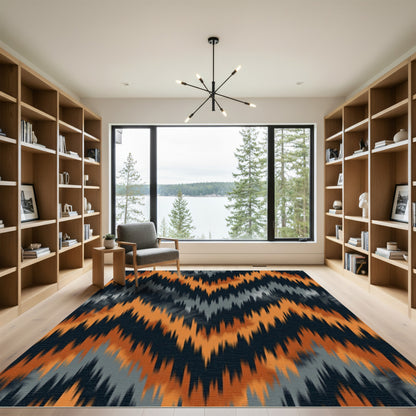 Orange Gray Navy Zigzag Stripe Rug