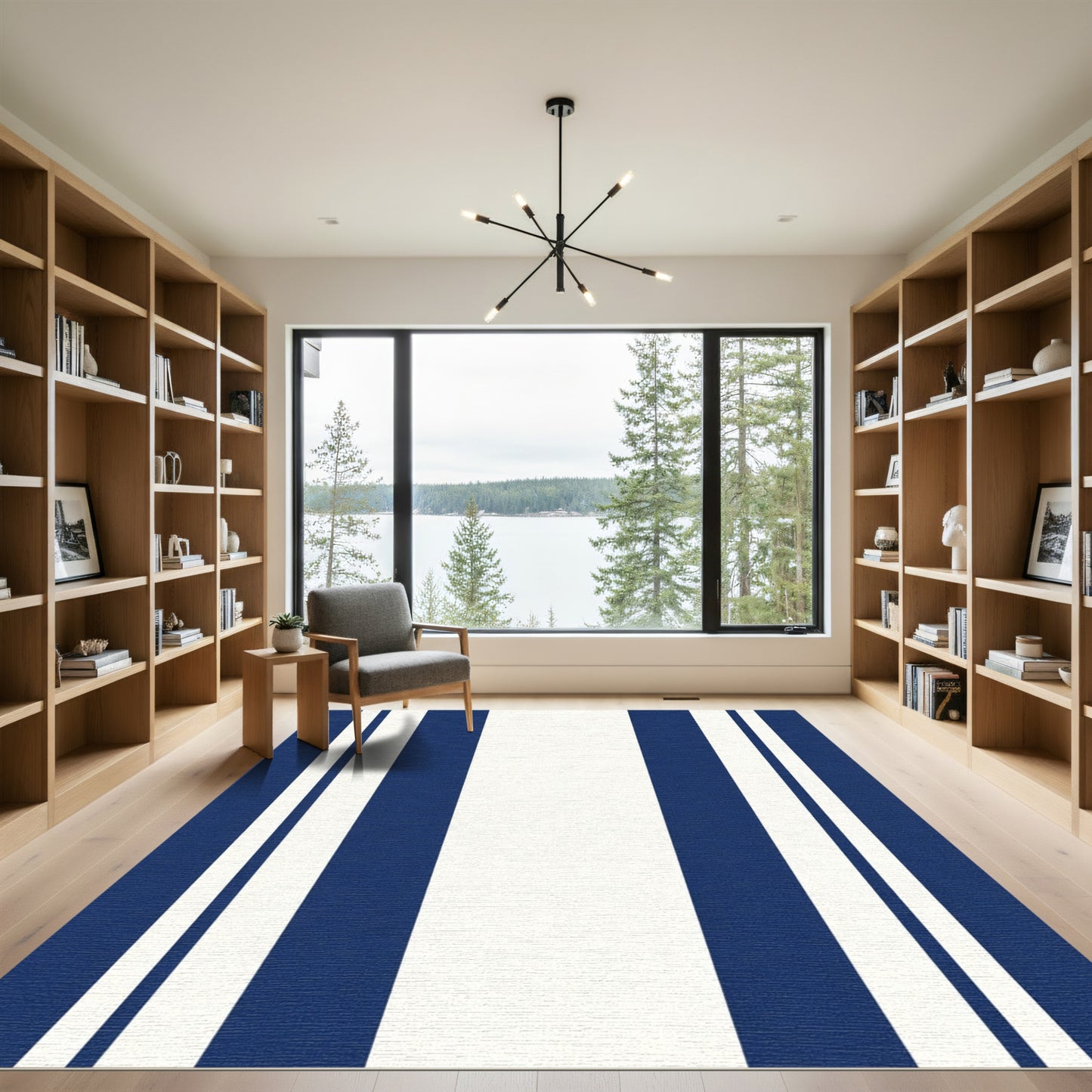 Classic Navy White Stripe Rug