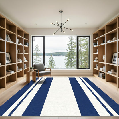 Classic Navy White Stripe Rug