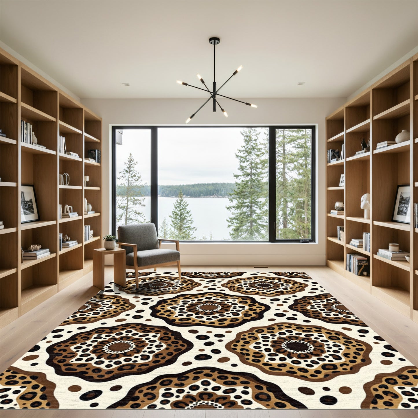 Brown Leopard Spot Floral Medallion Rug