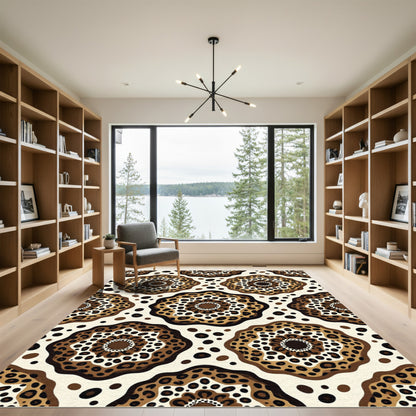 Brown Leopard Spot Floral Medallion Rug