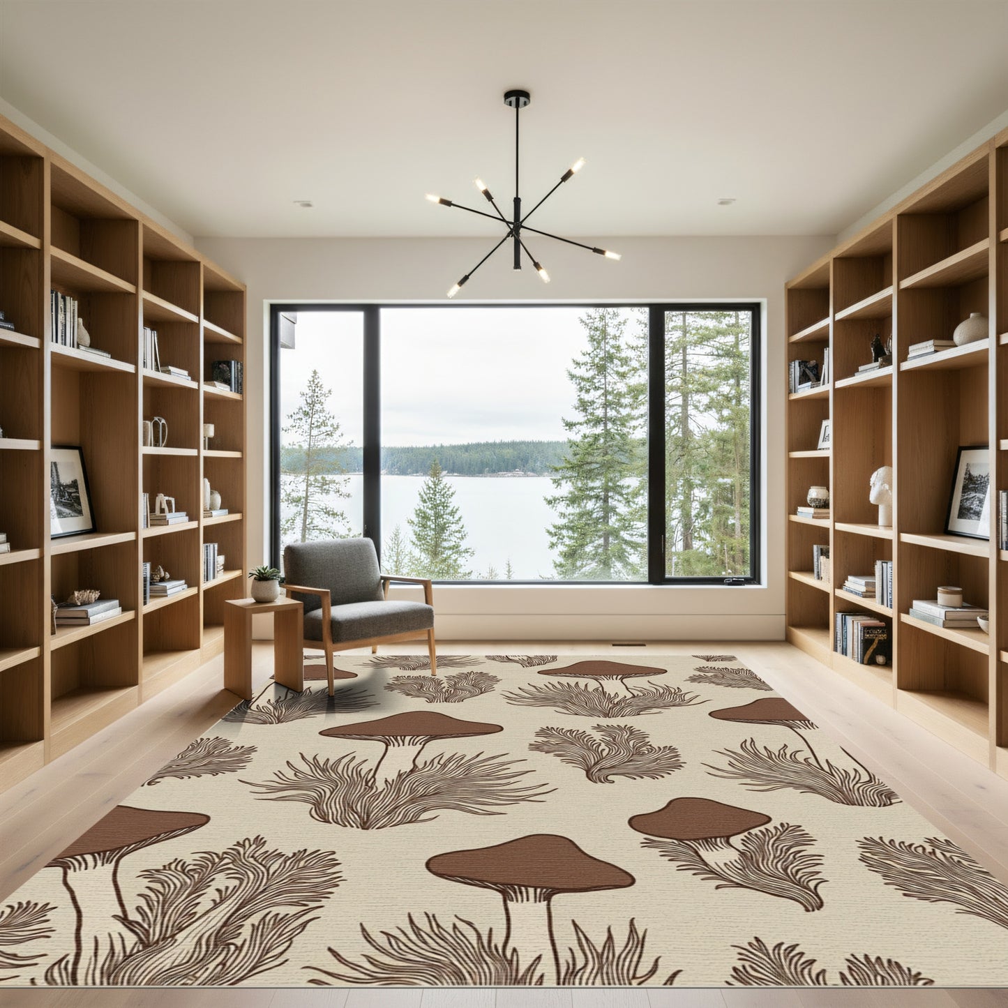 Brown Mushroom and Fern Forest Rug