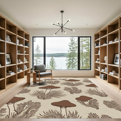 Brown Mushroom and Fern Forest Rug