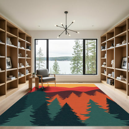 Sunset Forest Landscape Trees Rug