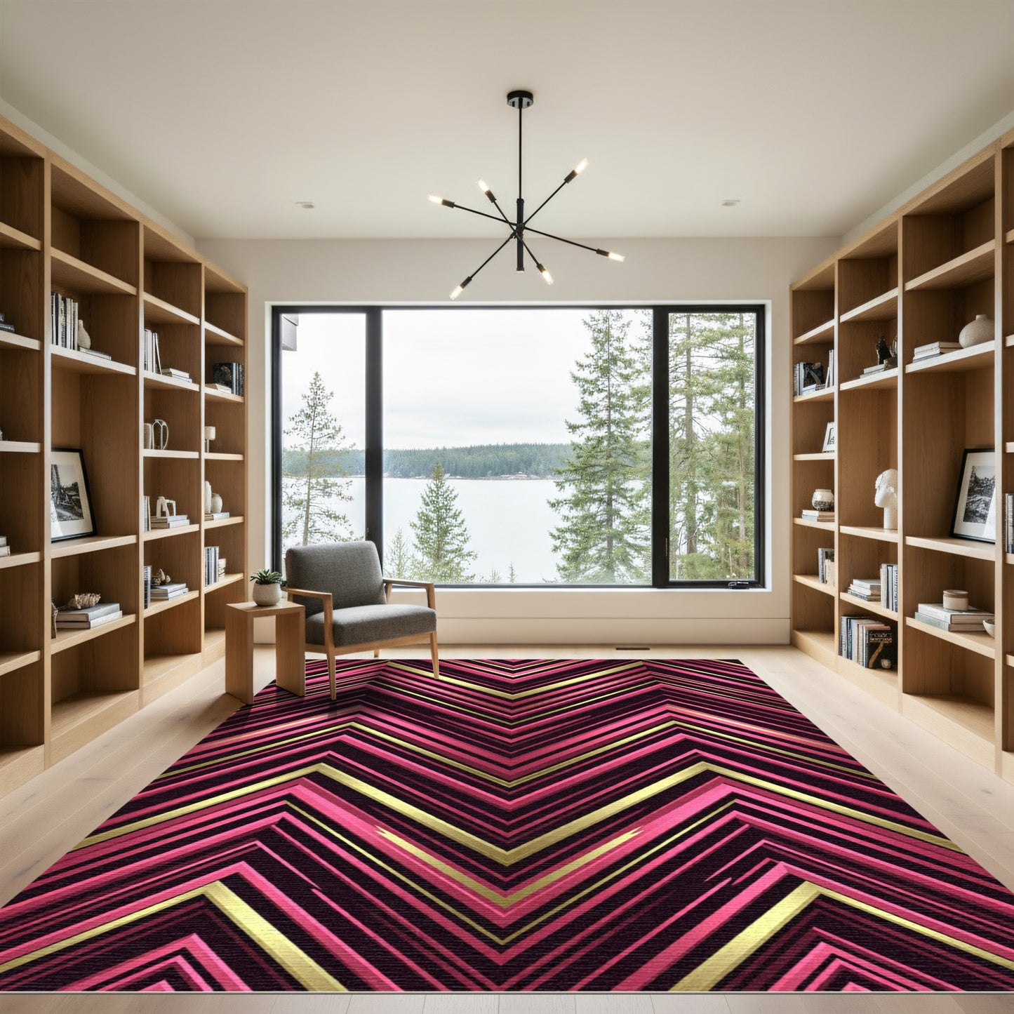 Modern Pink and Gold Zigzag Chevron Rug