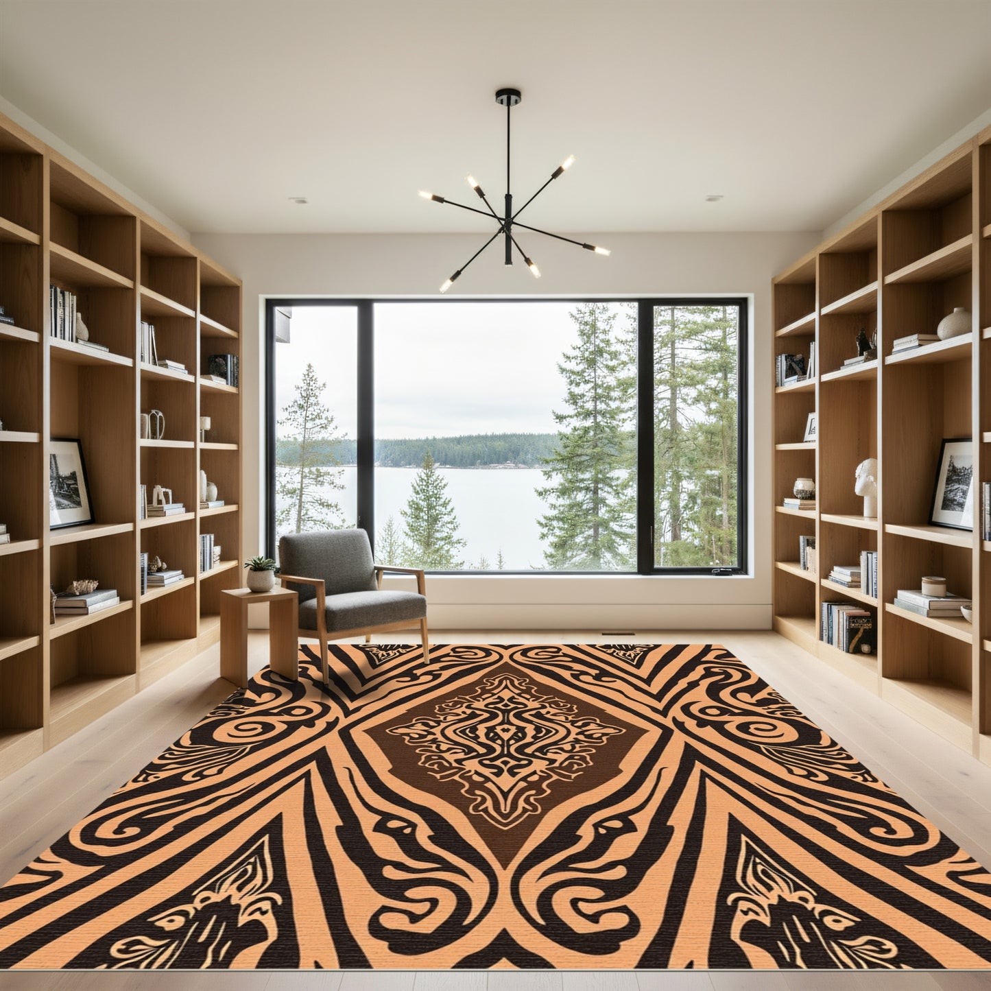 Rich Amber Damask Geometric Overlay Rug