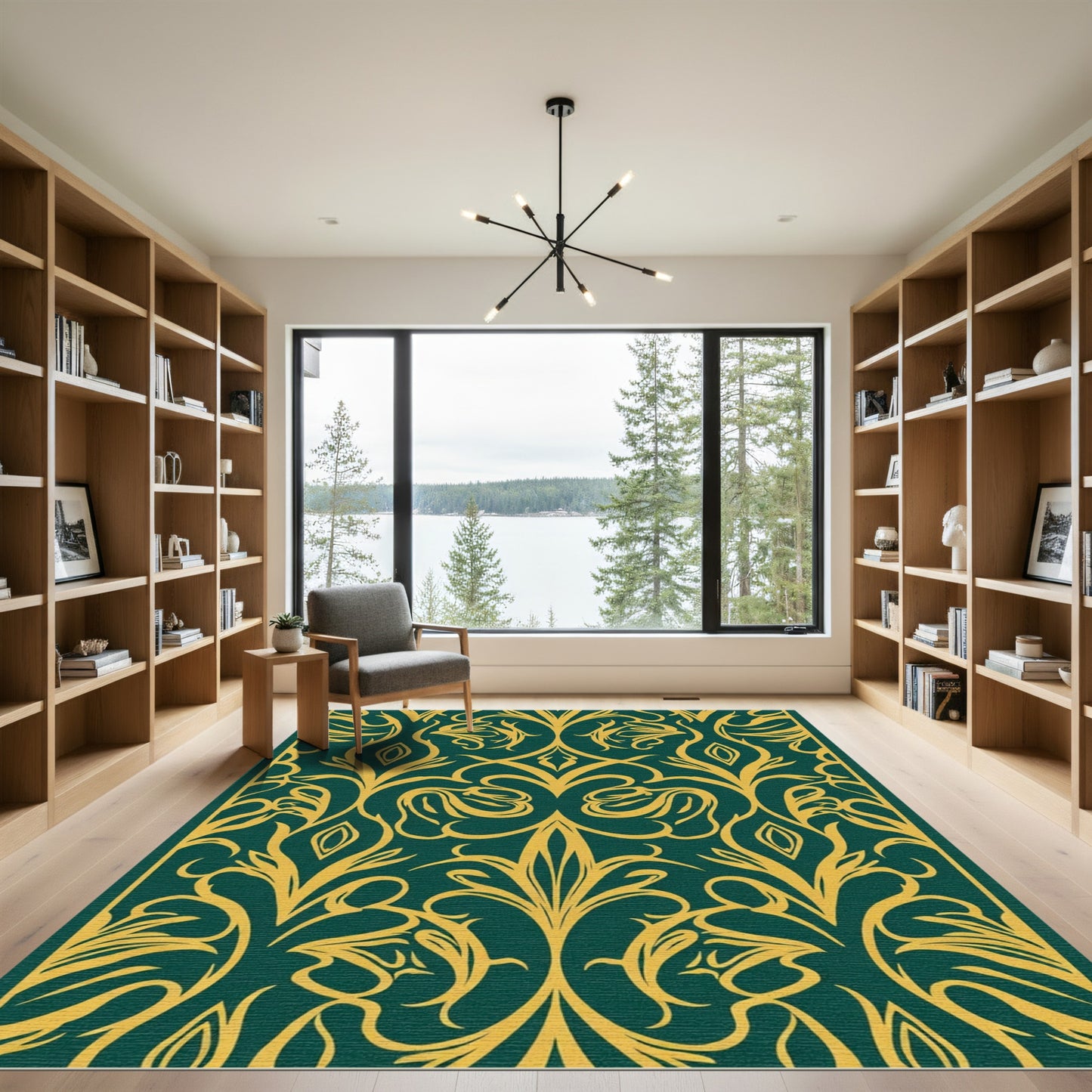 Emerald Gold Art Nouveau Floral Rug