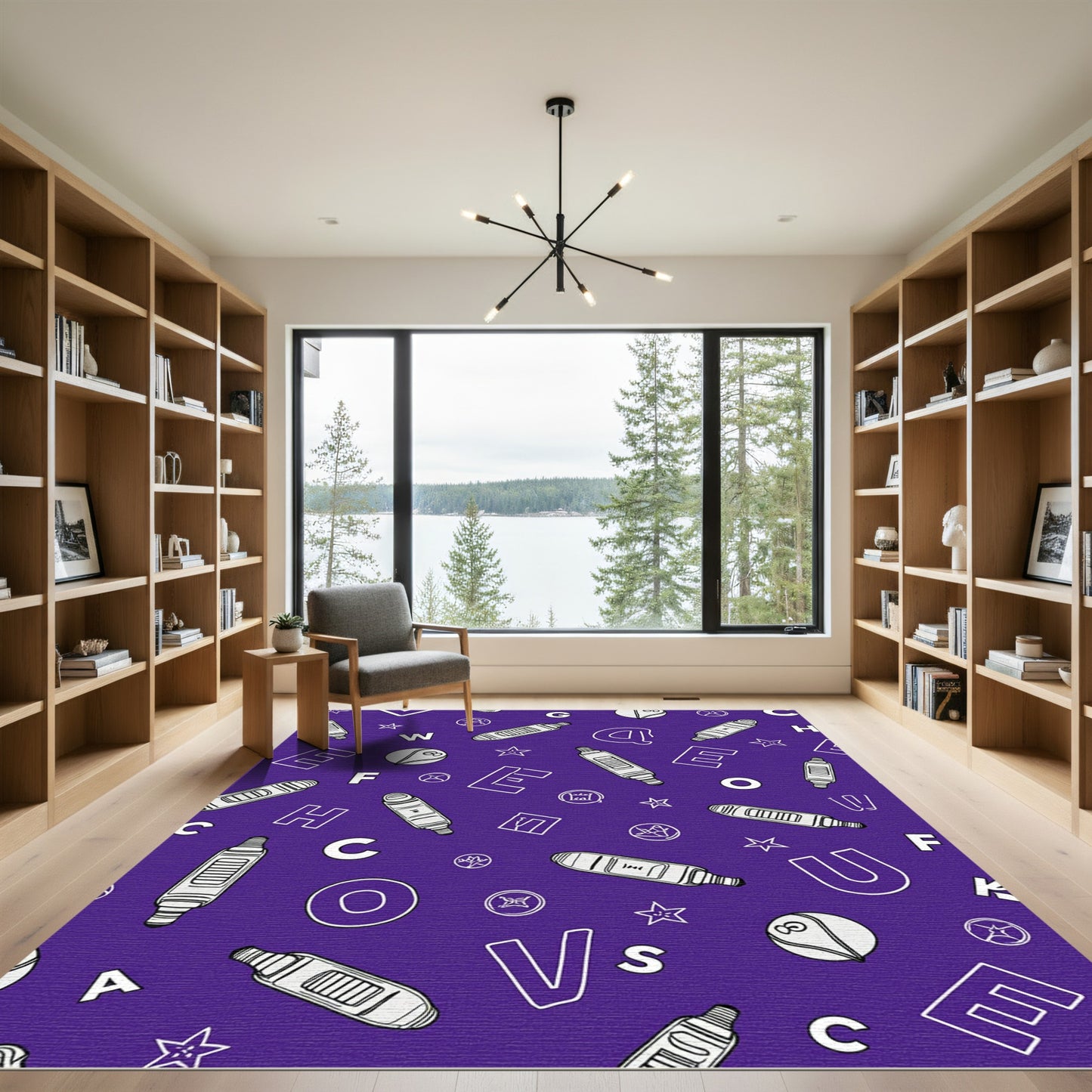 Purple White Alphabet Letter Pattern Rug