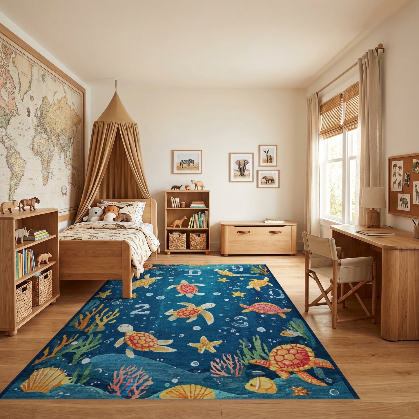 Vibrant Orange Turtles Bubbles Stars Rug