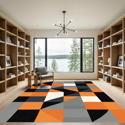 Bold Geometric Squares Orange Gray Black Rug