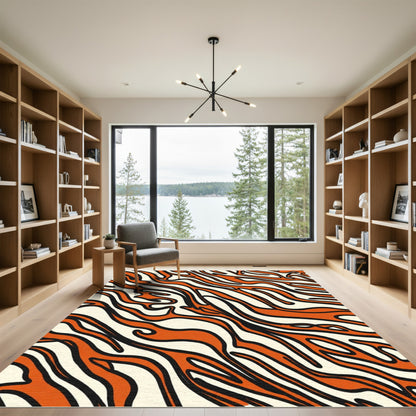 Bold Orange Tiger Stripe Abstract Rug