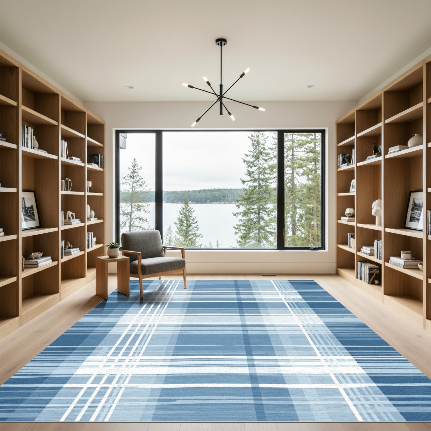 Modern Blue White Plaid Lines Rug